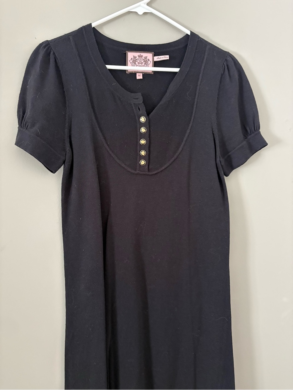 Juicy Couture Black Short Puff-Sleeve Tunic with Decorative Buttons